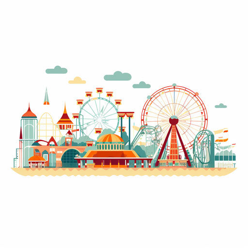 Amusement Park Clipart: High-Def Vector in Minimalist Art Style & 4K