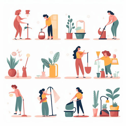 Chores Clipart in Minimalist Art Style: Vector & 4K