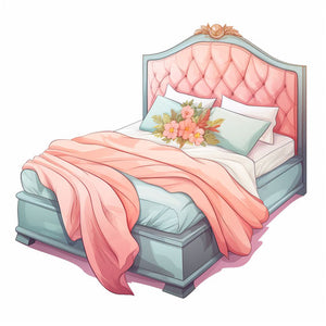Bed Clipart in Pastel Colors Art Style: 4K Vector Clipart