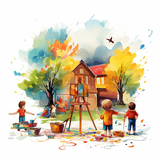 Kindergarten Clipart in Oil Painting Style: 4K & SVG