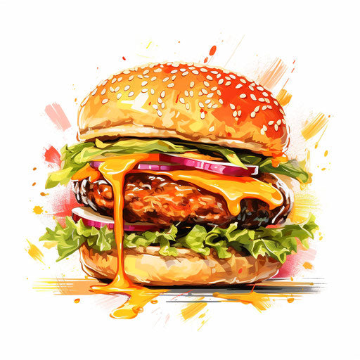 4K Vector Burger Clipart in Impressionistic Art Style