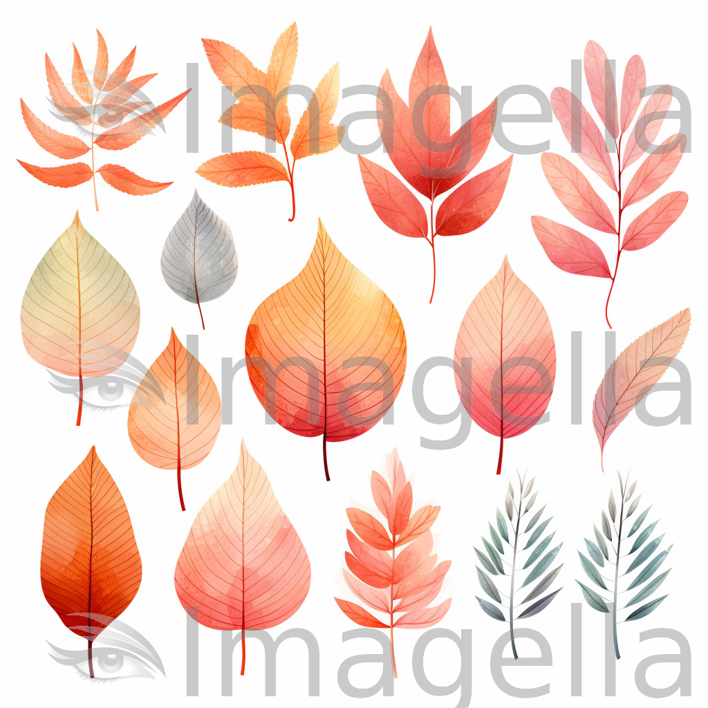 4K Autumn Leaves Clipart in Pastel Colors Art Style: Vector & SVG