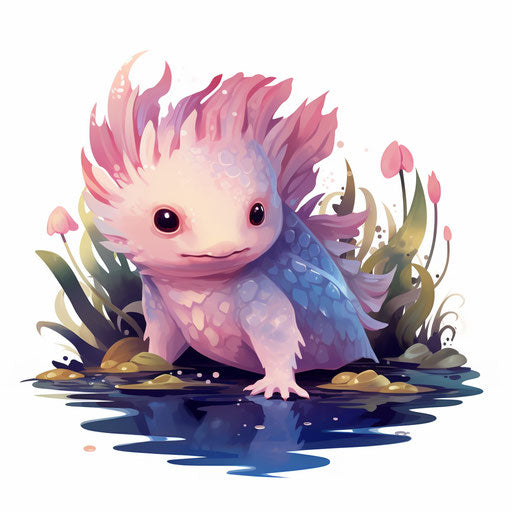 Axolotl Clipart in Oil Painting Style: Vector & 4K