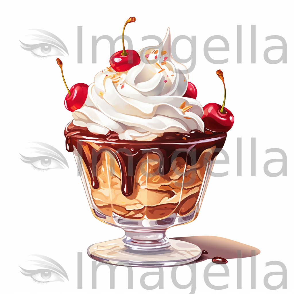 Ice Cream Sundae Clipart in Oil Painting Style: 4K Vector Clipart