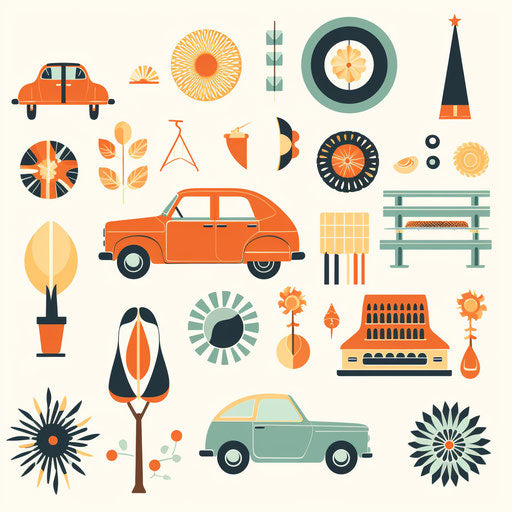 Retro Clipart in Minimalist Art Style Illustration: 4K Vector & PNG
