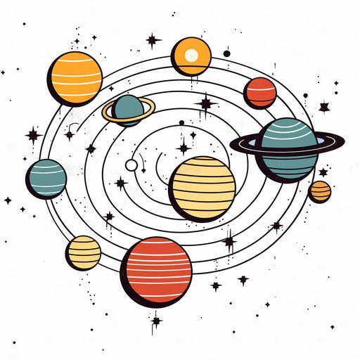 Solar System Clipart: High-Def Vector in Minimalist Art Style & 4K