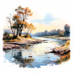 River Clipart in Oil Painting Style: 4K Vector & SVG