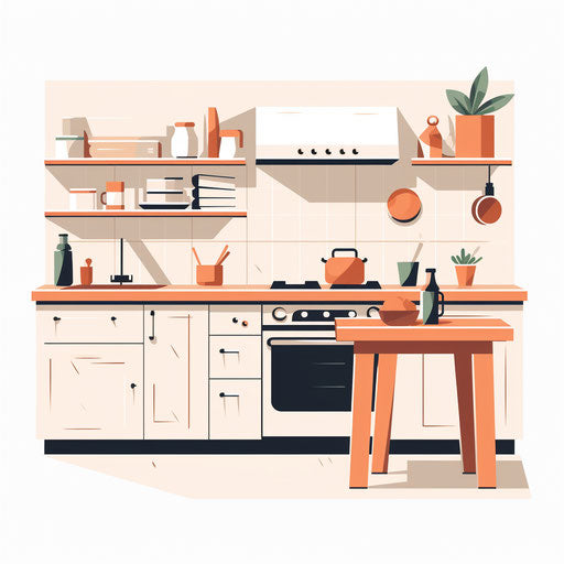 Kitchen Clipart in Minimalist Art Style Artwork: Vector, PNG, 4K