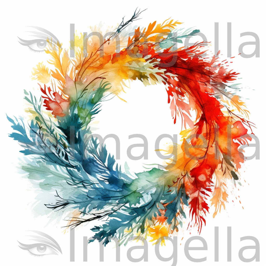 4K Vector Christmas Wreath Clipart in Impressionistic Art Style
