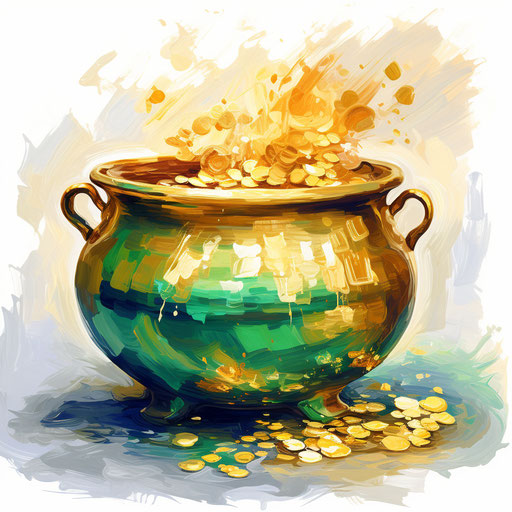 Pot Of Gold Clipart in Impressionistic Art Style: 4K & Vector