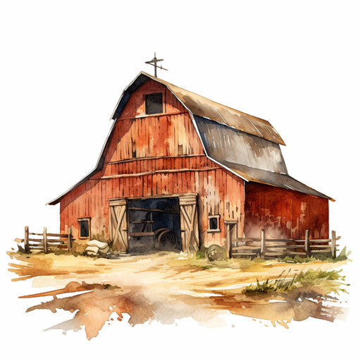 4K & Vector Barn Clipart in Oil Painting Style