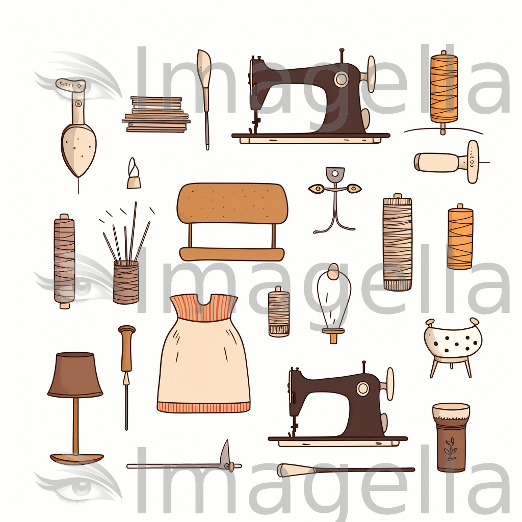 Sewing Clipart in Minimalist Art Style: 4K Vector Clipart