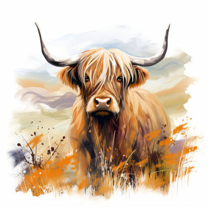 4K Vector Highland Cow Clipart in Impressionistic Art Style
