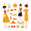 Tea Party Clipart in Minimalist Art Style: 4K & Vector