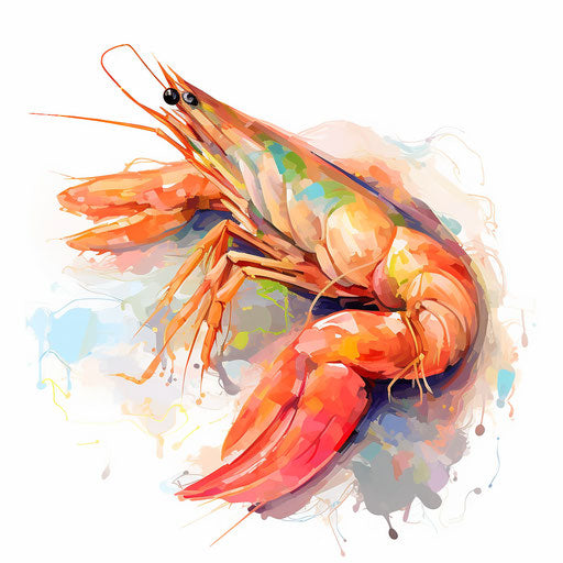 4K Vector Shrimp Clipart in Impressionistic Art Style