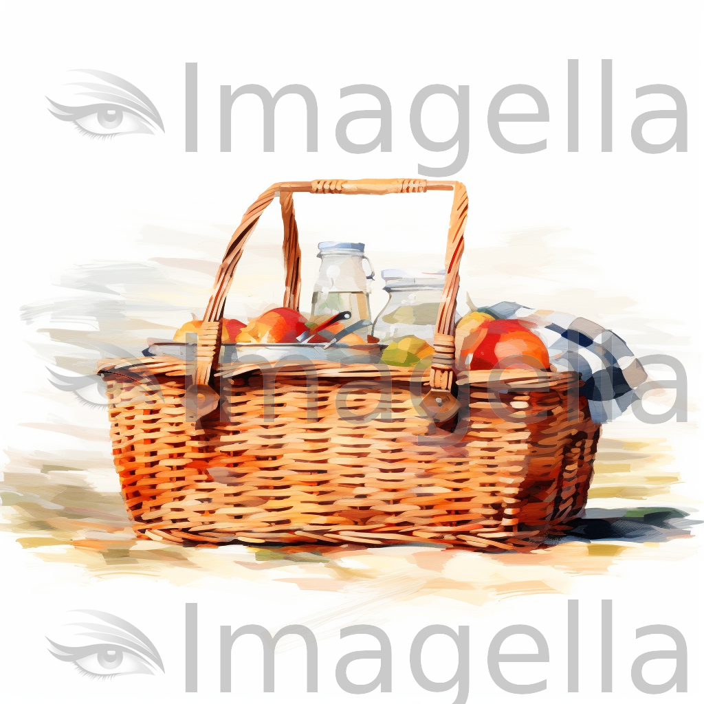 Picnic Basket Clipart in Impressionistic Art Style: 4K & Vector