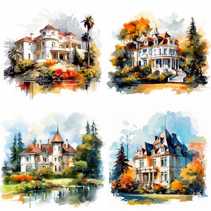 4K Mansion Clipart in Impressionistic Art Style: Vector & SVG