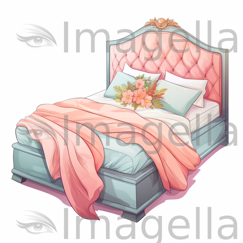 Bed Clipart in Pastel Colors Art Style: 4K Vector Clipart