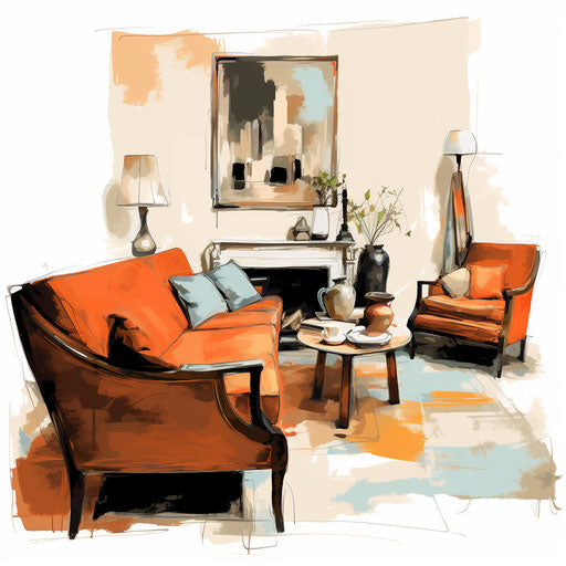 4K Living Room Clipart in Oil Painting Style: Vector & SVG
