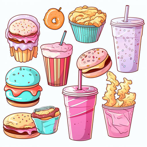 High-Res 4K Snack Clipart in Pastel Colors Art Style