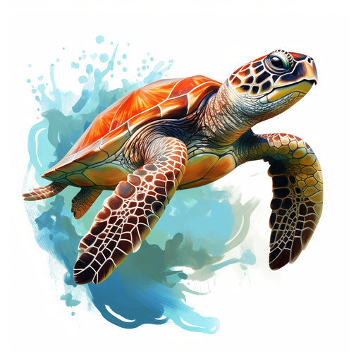 Sea Turtle Clipart in Oil Painting Style: 4K Vector & Stencils