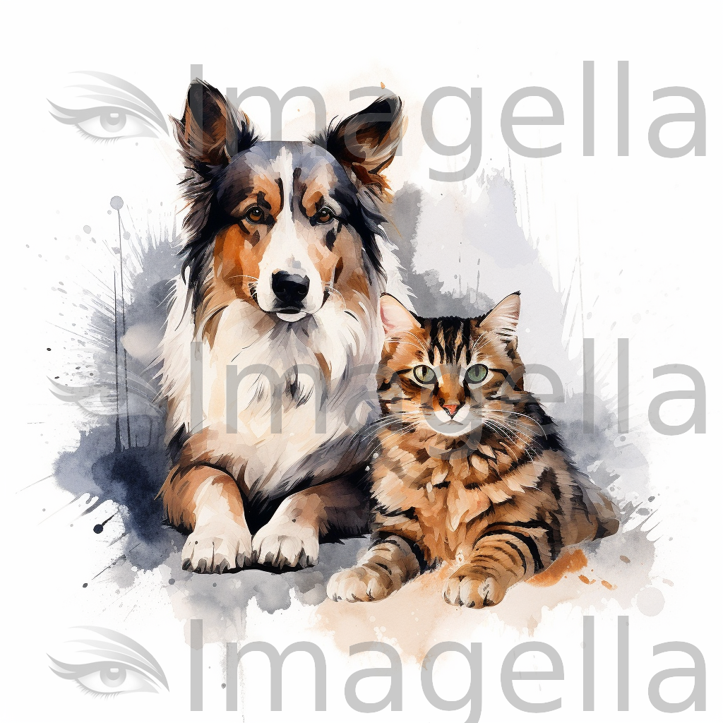 Dog And Cat Clipart in Chiaroscuro Art Style: 4K Vector Clipart