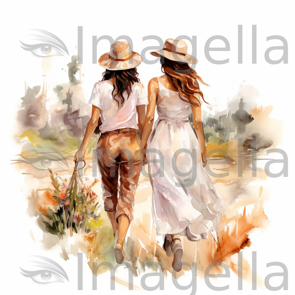 Best Friends Clipart in Impressionistic Art Style: 4K Vector Clipart