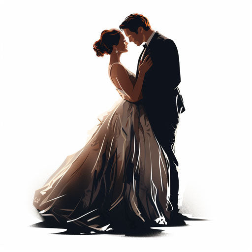 Wedding Couple Clipart in Chiaroscuro Art Style: 4K Vector Clipart