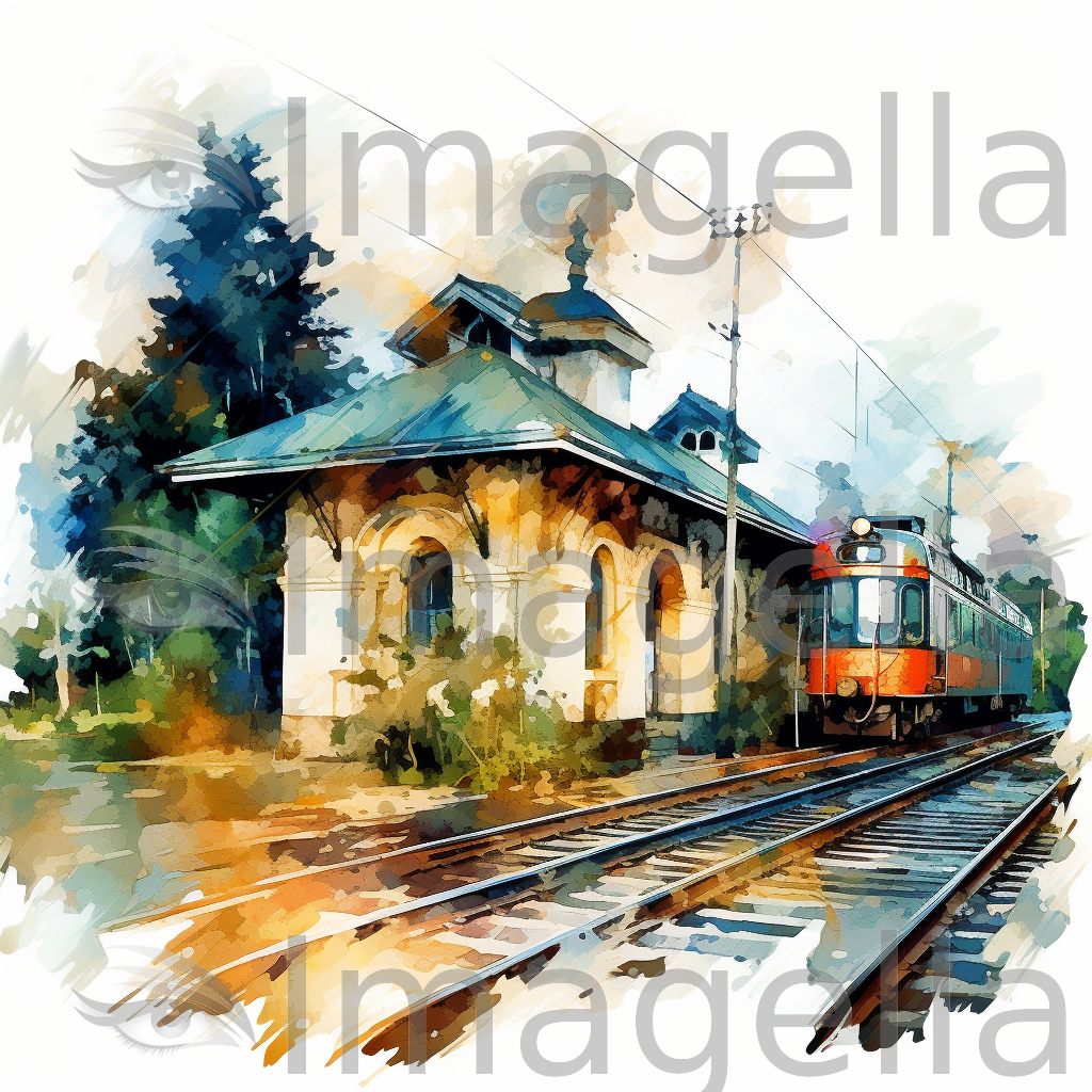 Train Station Clipart in Impressionistic Art Style: Vector & 4K