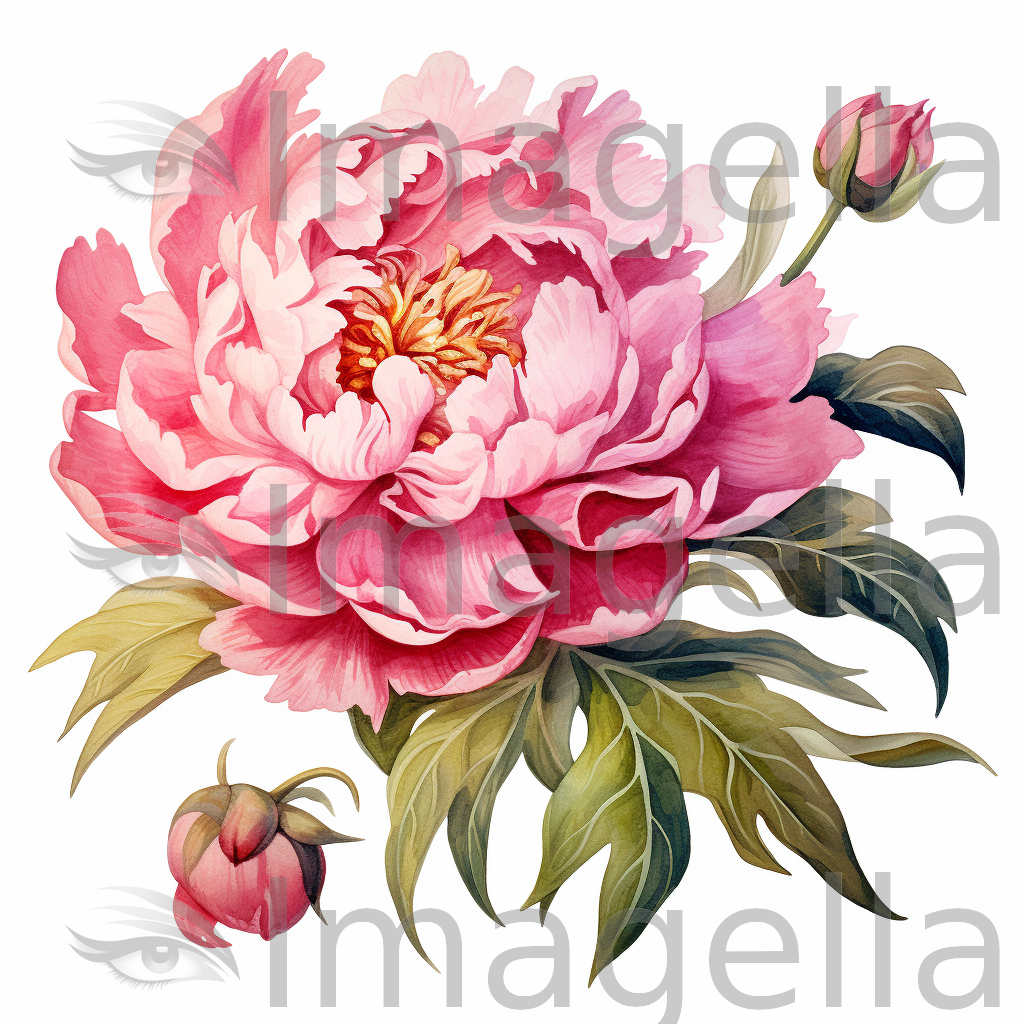 Peony Clipart in Oil Painting Style: 4K Vector Clipart