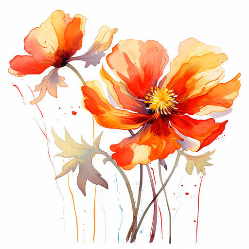 Flower Outline Clipart in Oil Painting Style: 4K Vector Clipart