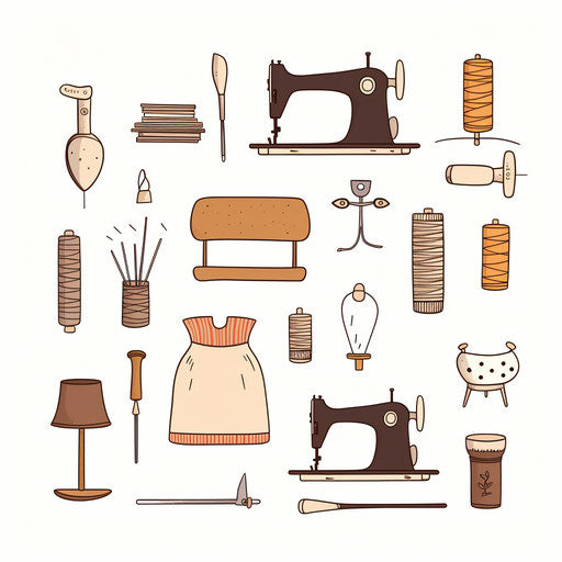 Sewing Clipart in Minimalist Art Style: 4K Vector Clipart