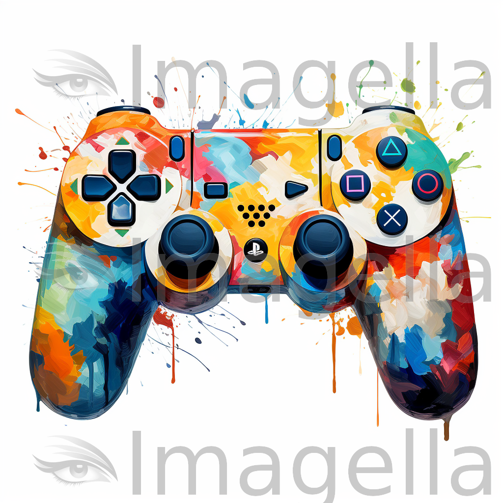 4K Vector Video Game Controller Clipart in Impressionistic Art Style